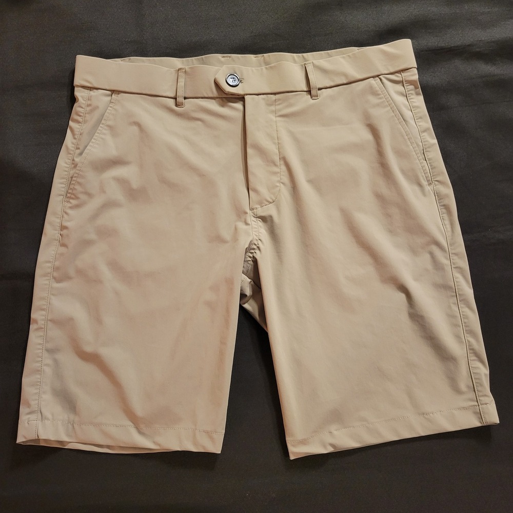 Greyson Montauk Men 34 Tan Khaki Performance Golf Shorts Stretch Flat Front